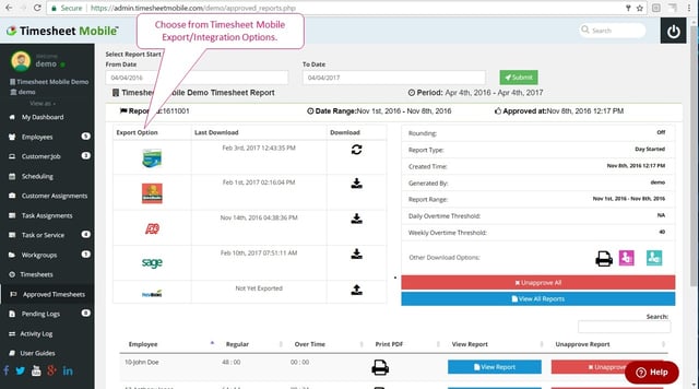 online timesheet bookkeeping integration